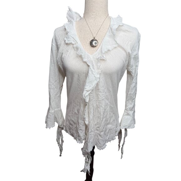 Begauze XL Ruffled White Gauzy Cotton top Romantic grunge fairy Boho Y2K India - Picture 2 of 10